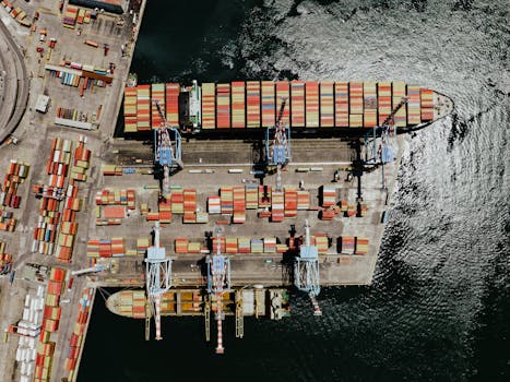 Drone Shot of a Container Ship in the Port